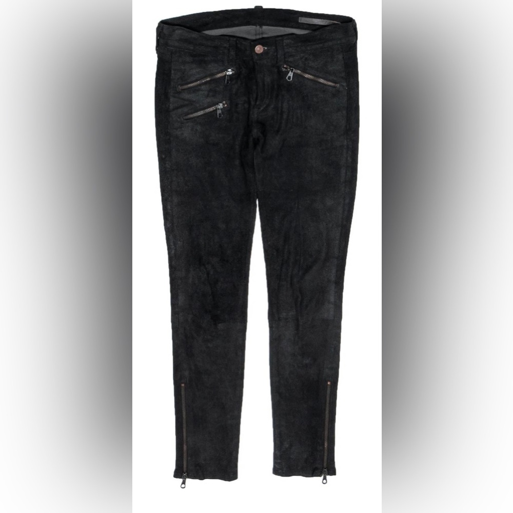 Rag & Bone - Black Suede Mid-Rise Skinny Pants - Gentle worn